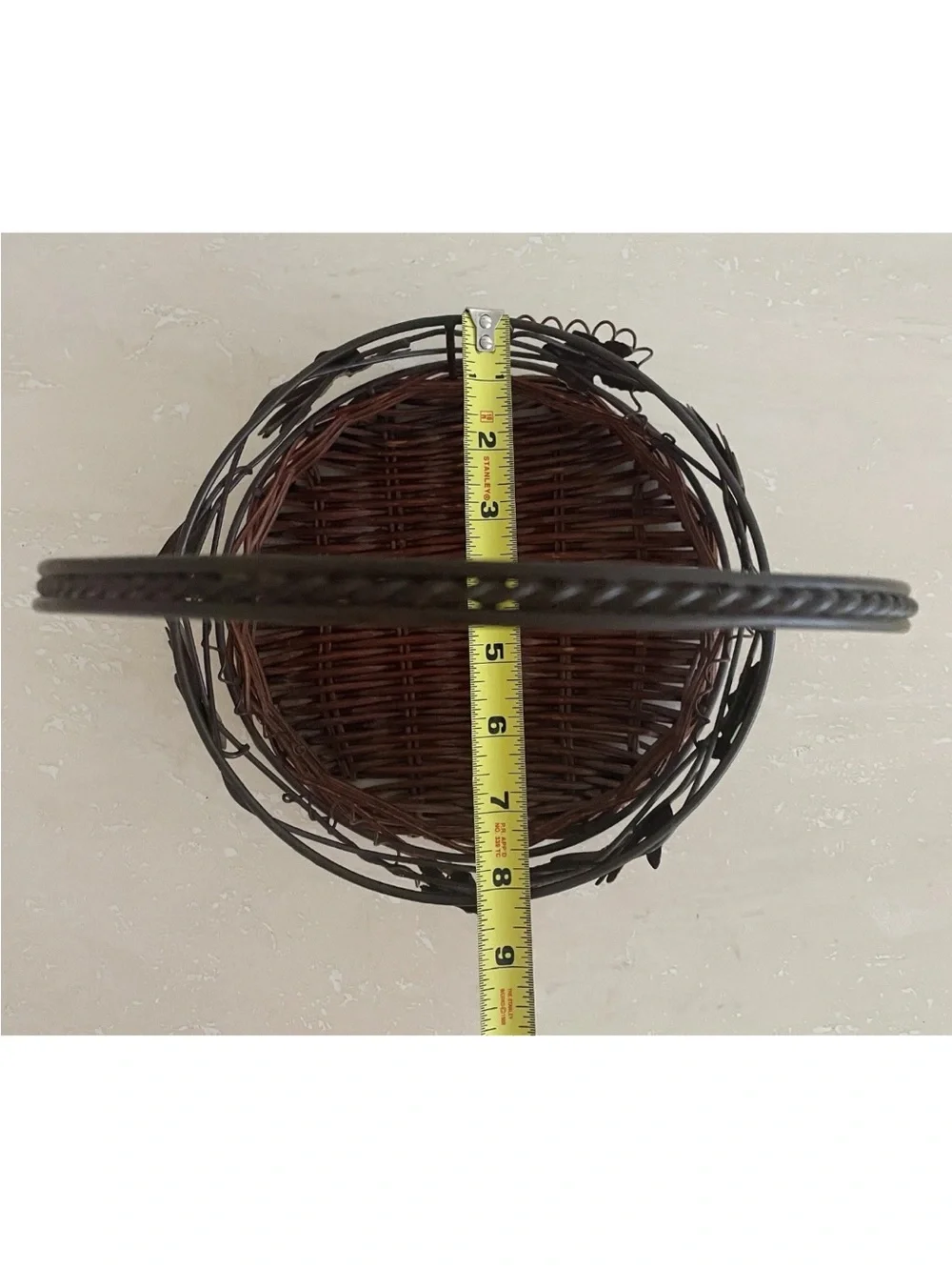 Decorative Brown Wicker & Wire Basket Autumn Leaf Accents Potpourri Home Decor